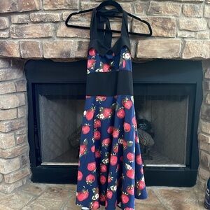 NWOT blue dress with strawberries throughout. Side zipper & elastic back. Small